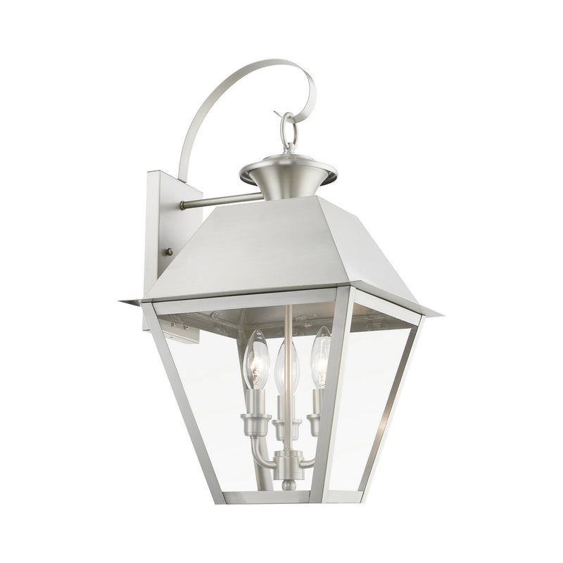 Livex Lighting 27218-91 Three Light Outdoor Wall Lantern, Brushed Nickel