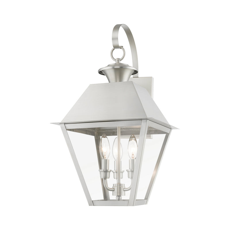 Livex Lighting 27218-91 Three Light Outdoor Wall Lantern, Brushed Nickel