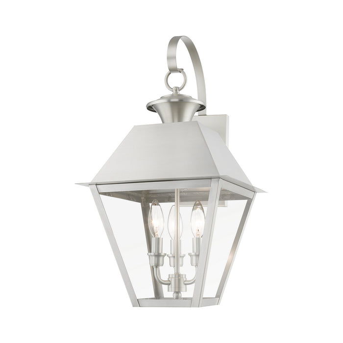 Livex Lighting 27218-91 Three Light Outdoor Wall Lantern, Brushed Nickel
