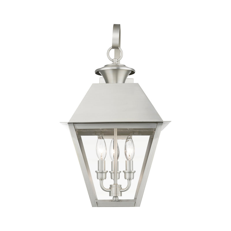 Livex Lighting 27218-91 Three Light Outdoor Wall Lantern, Brushed Nickel