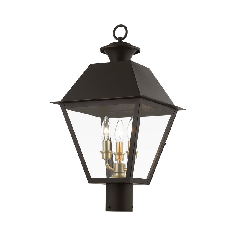 Livex Lighting 27219-07 Three Light Outdoor Post Top Lantern, Bronze w/Antique Brass Finish Cluster