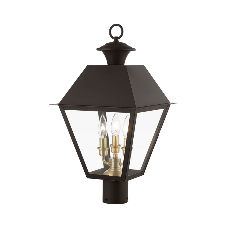 Livex Lighting 27219-07 Three Light Outdoor Post Top Lantern, Bronze w/Antique Brass Finish Cluster