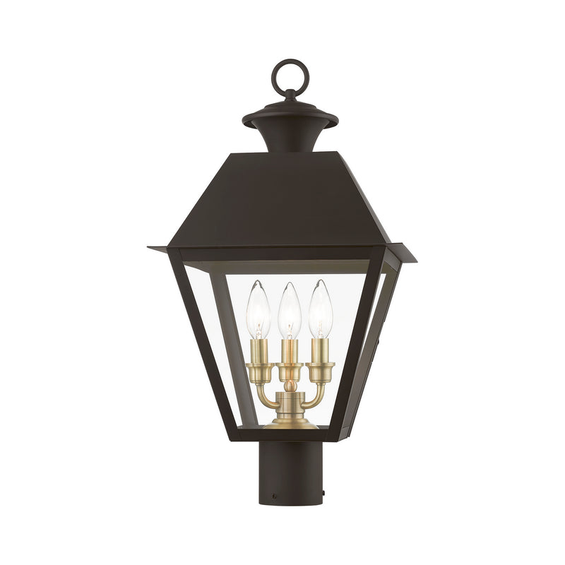 Livex Lighting 27219-07 Three Light Outdoor Post Top Lantern, Bronze w/Antique Brass Finish Cluster