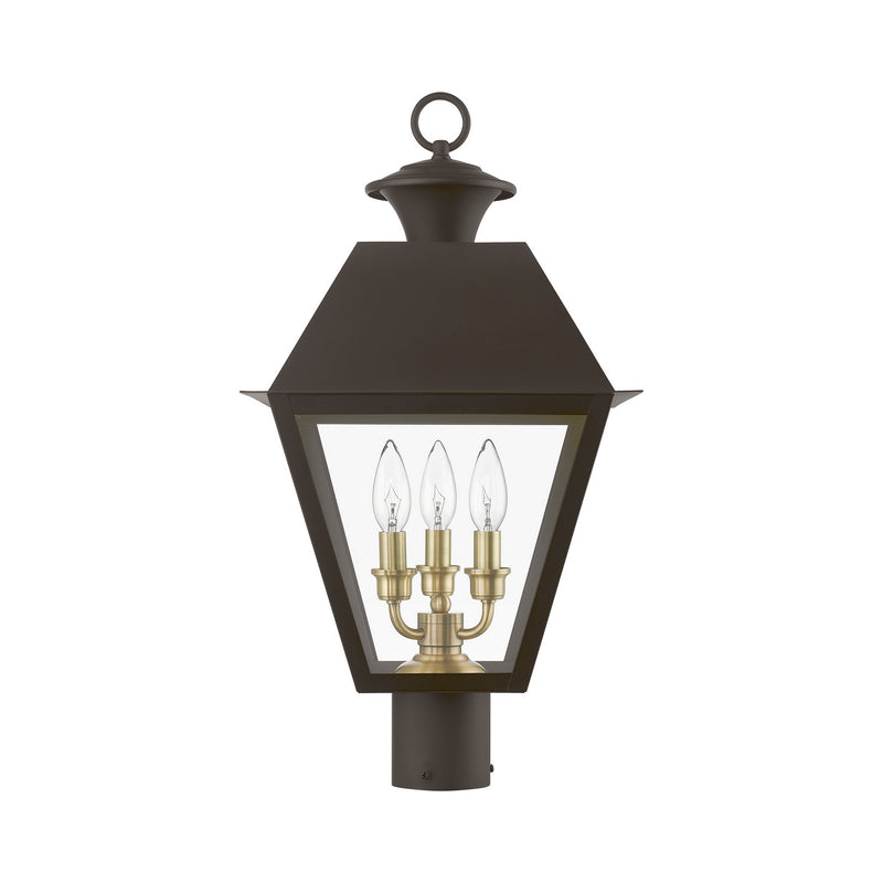 Livex Lighting 27219-07 Three Light Outdoor Post Top Lantern, Bronze w/Antique Brass Finish Cluster