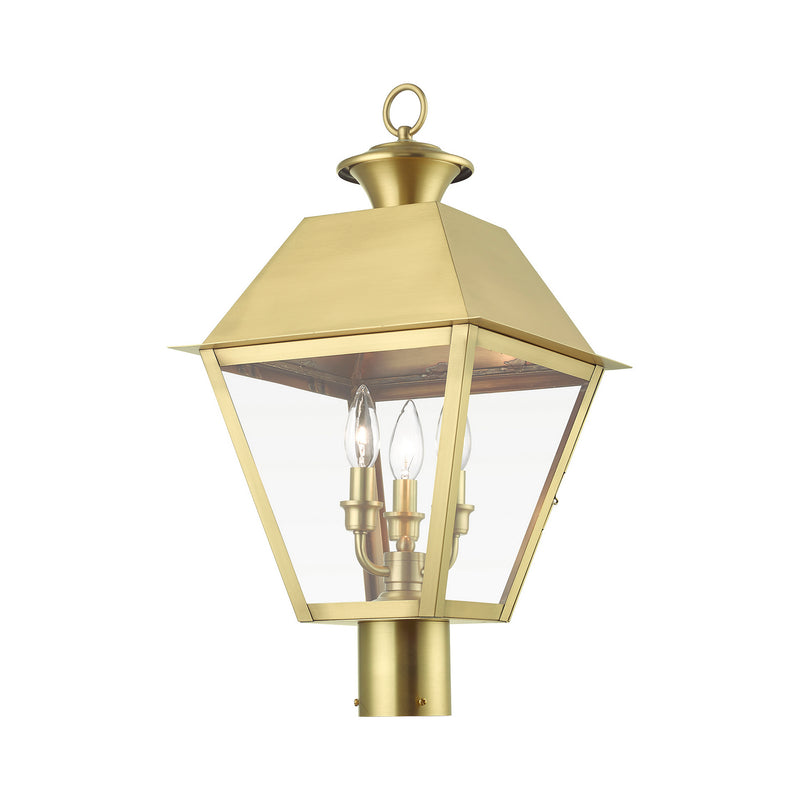 Livex Lighting 27219-08 Three Light Outdoor Post Top Lantern, Natural Brass