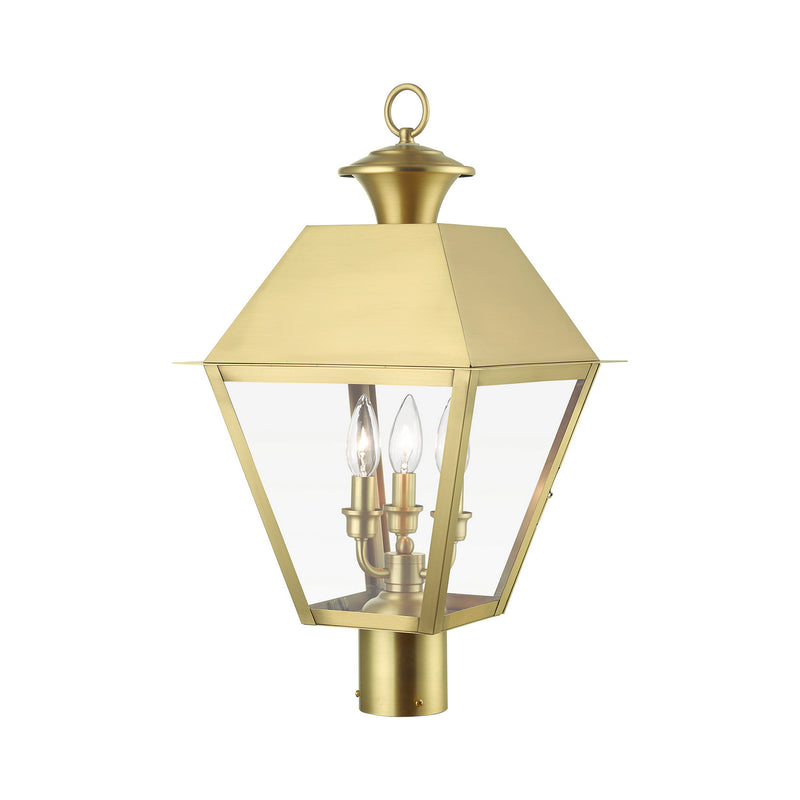 Livex Lighting 27219-08 Three Light Outdoor Post Top Lantern, Natural Brass