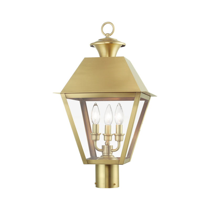 Livex Lighting 27219-08 Three Light Outdoor Post Top Lantern, Natural Brass