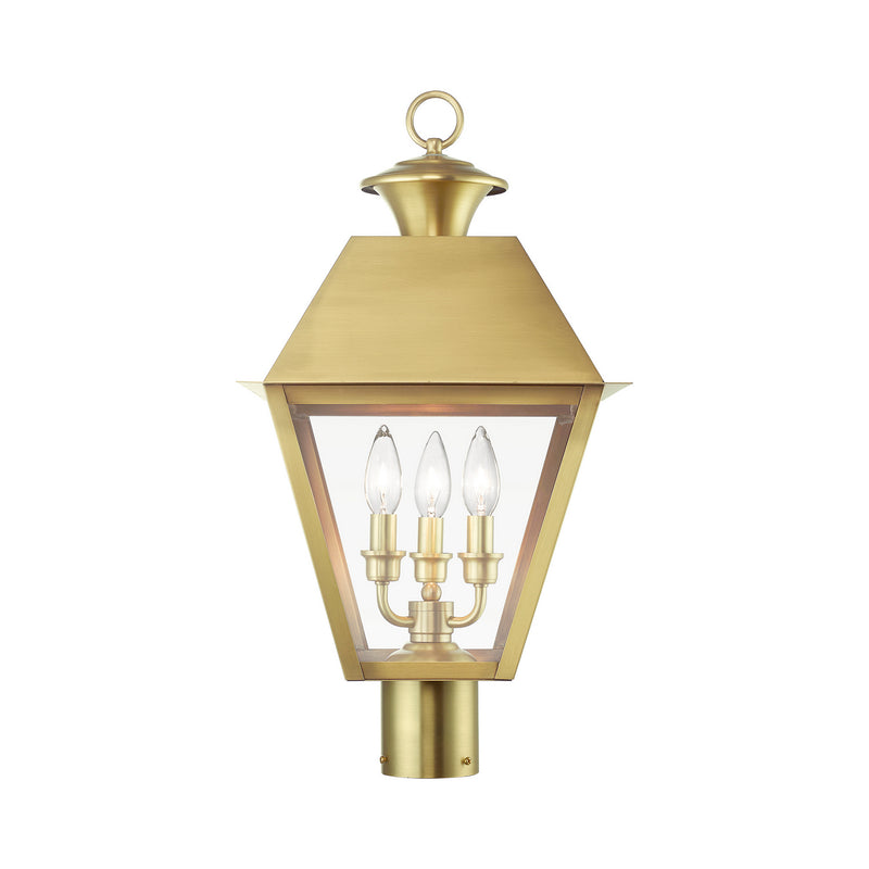 Livex Lighting 27219-08 Three Light Outdoor Post Top Lantern, Natural Brass