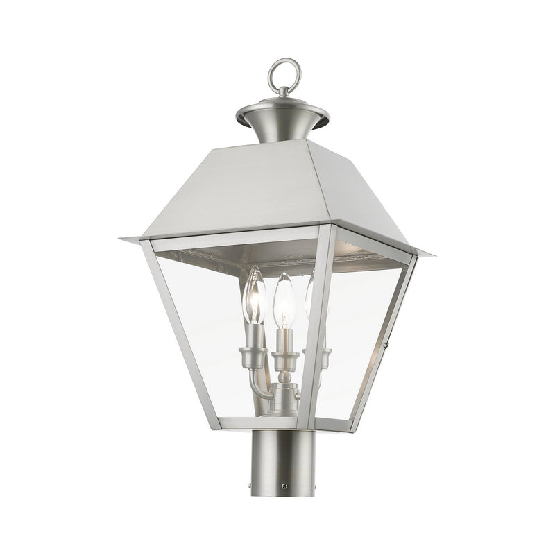 Livex Lighting 27219-91 Three Light Outdoor Post Top Lantern, Brushed Nickel