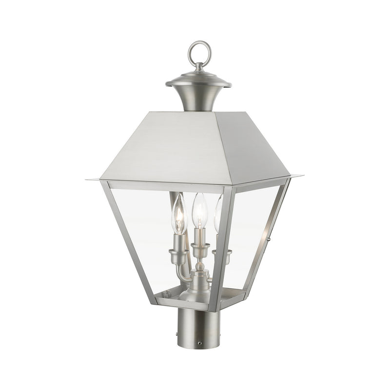 Livex Lighting 27219-91 Three Light Outdoor Post Top Lantern, Brushed Nickel