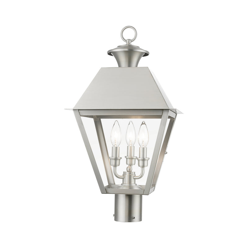 Livex Lighting 27219-91 Three Light Outdoor Post Top Lantern, Brushed Nickel