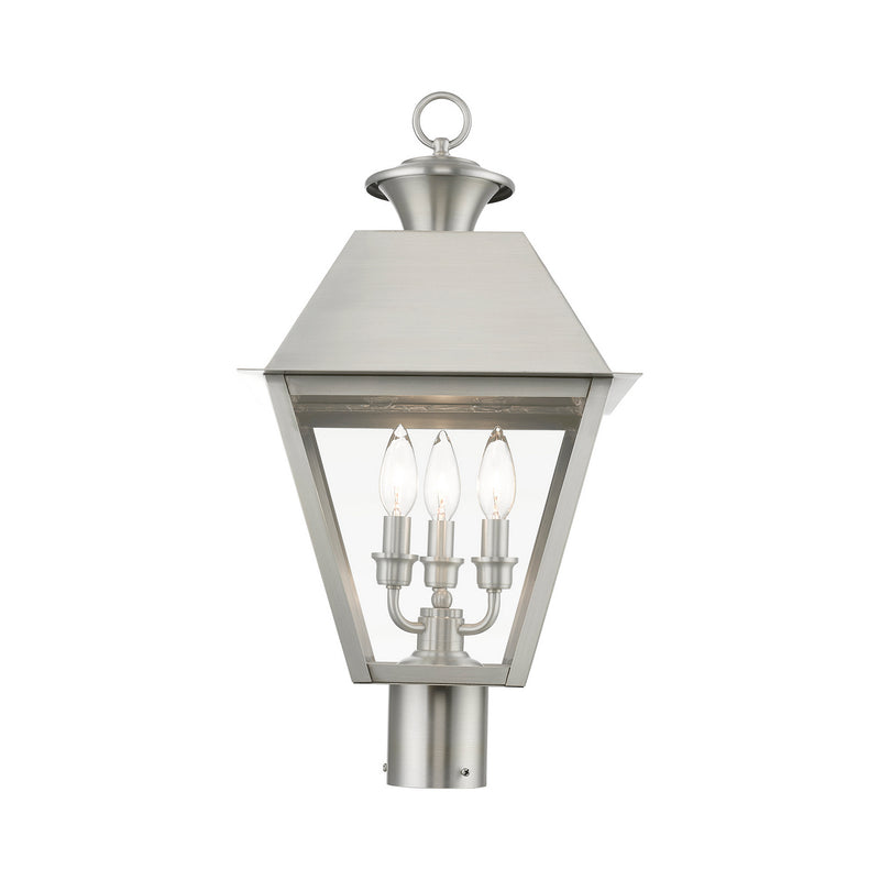 Livex Lighting 27219-91 Three Light Outdoor Post Top Lantern, Brushed Nickel