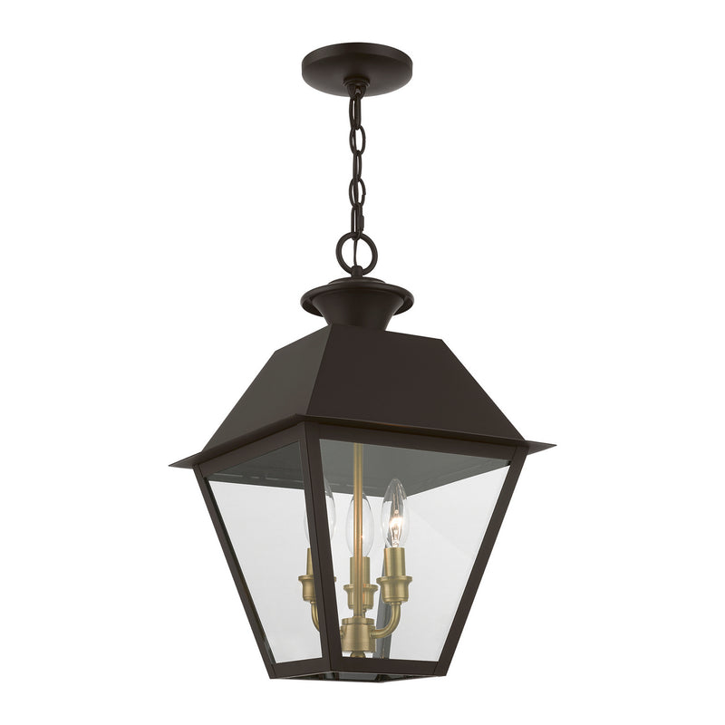 Livex Lighting 27220-07 Three Light Outdoor Pendant, Bronze w/Antique Brass Finish Cluster