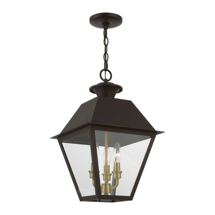 Livex Lighting 27220-07 Three Light Outdoor Pendant, Bronze w/Antique Brass Finish Cluster