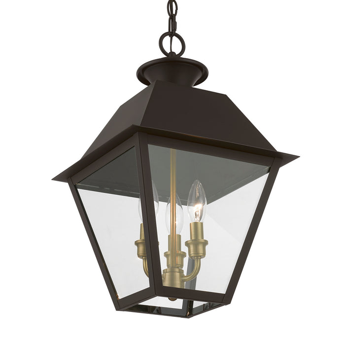 Livex Lighting 27220-07 Three Light Outdoor Pendant, Bronze w/Antique Brass Finish Cluster