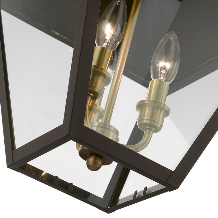 Livex Lighting 27220-07 Three Light Outdoor Pendant, Bronze w/Antique Brass Finish Cluster
