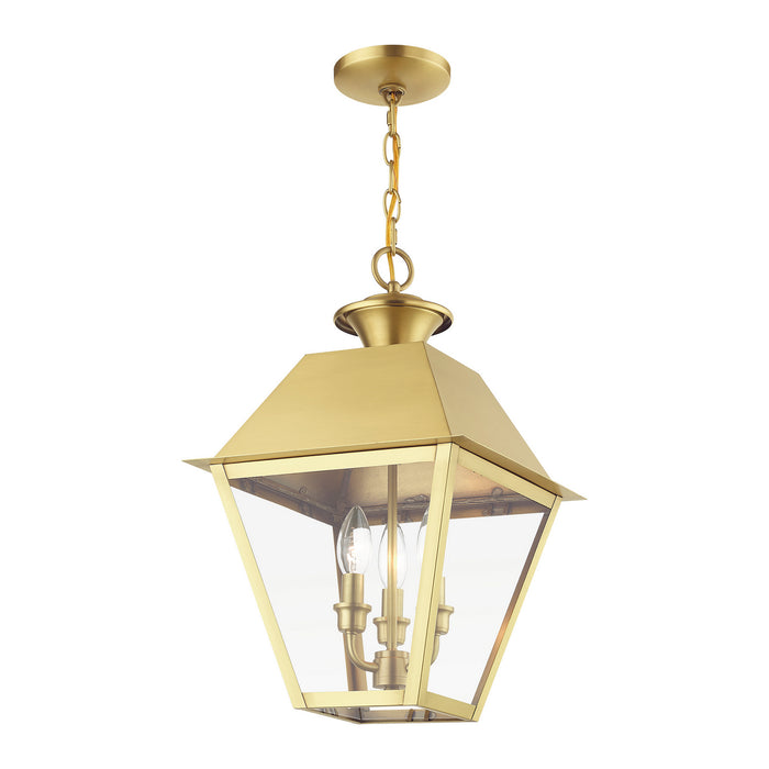 Livex Lighting 27220-08 Three Light Outdoor Pendant, Natural Brass
