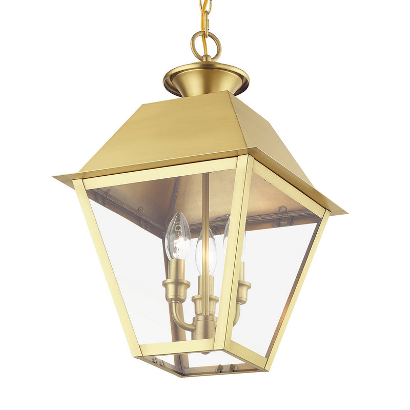 Livex Lighting 27220-08 Three Light Outdoor Pendant, Natural Brass