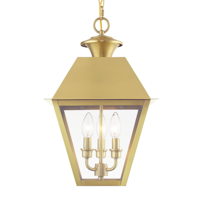 Livex Lighting 27220-08 Three Light Outdoor Pendant, Natural Brass