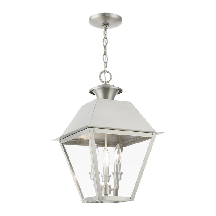 Livex Lighting 27220-91 Three Light Outdoor Pendant, Brushed Nickel