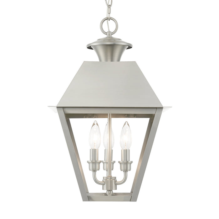 Livex Lighting 27220-91 Three Light Outdoor Pendant, Brushed Nickel