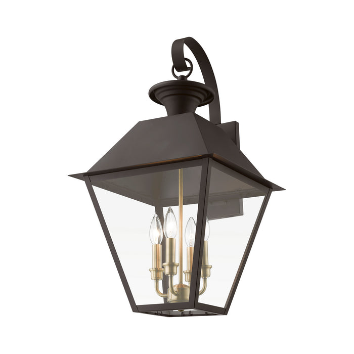 Livex Lighting 27222-07 Four Light Outdoor Wall Lantern, Bronze w/Antique Brass Finish Cluster