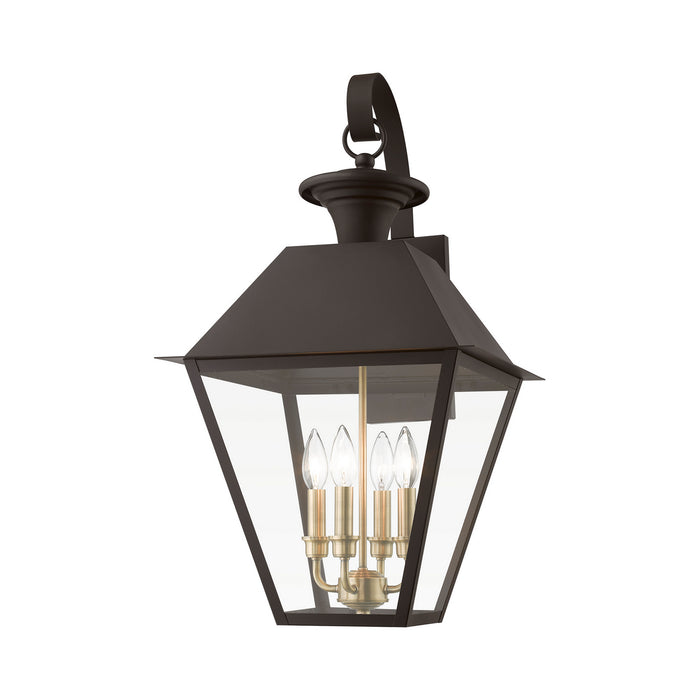 Livex Lighting 27222-07 Four Light Outdoor Wall Lantern, Bronze w/Antique Brass Finish Cluster