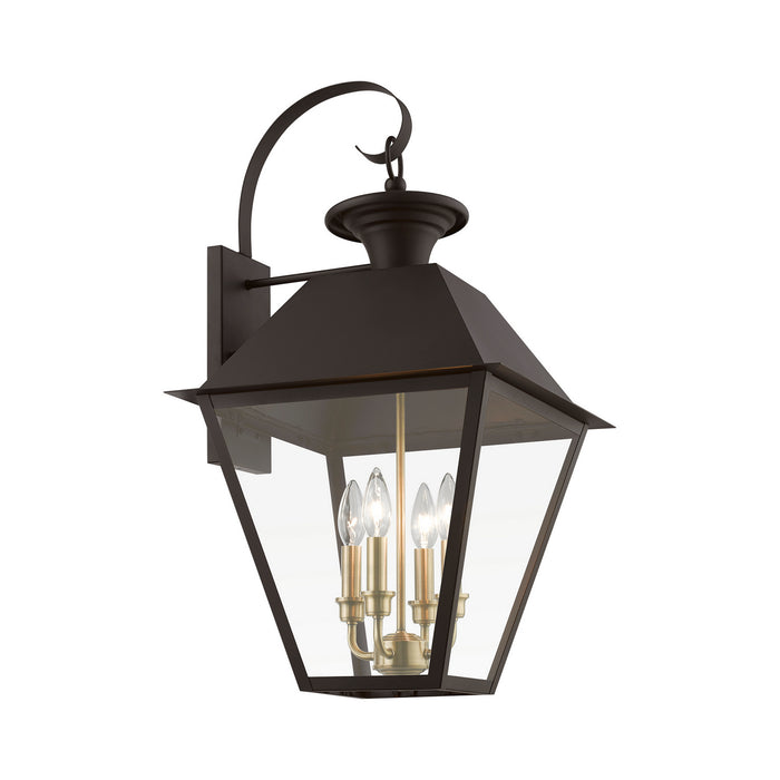 Livex Lighting 27222-07 Four Light Outdoor Wall Lantern, Bronze w/Antique Brass Finish Cluster