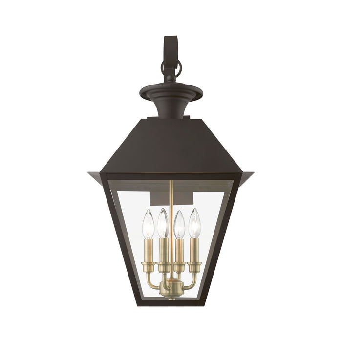 Livex Lighting 27222-07 Four Light Outdoor Wall Lantern, Bronze w/Antique Brass Finish Cluster