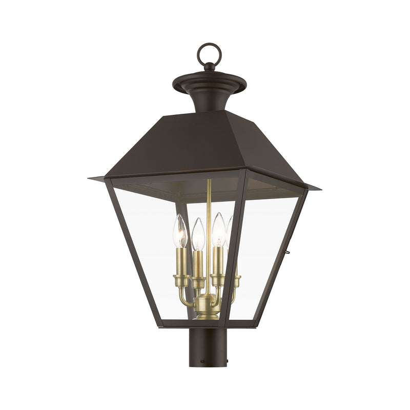 Livex Lighting 27223-07 Four Light Outdoor Post Top Lantern, Bronze w/Antique Brass Finish Cluster