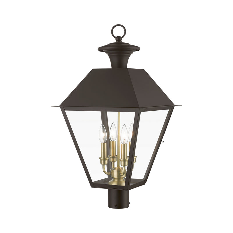 Livex Lighting 27223-07 Four Light Outdoor Post Top Lantern, Bronze w/Antique Brass Finish Cluster