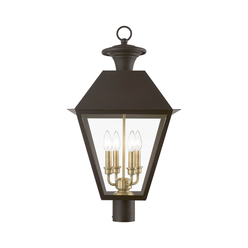 Livex Lighting 27223-07 Four Light Outdoor Post Top Lantern, Bronze w/Antique Brass Finish Cluster