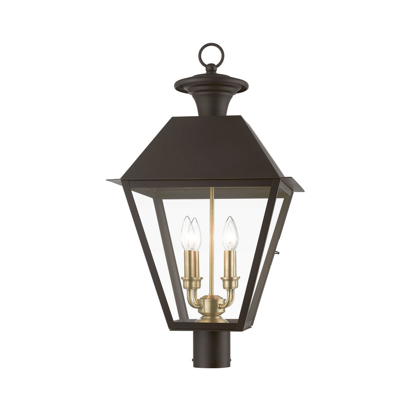 Livex Lighting 27223-07 Four Light Outdoor Post Top Lantern, Bronze w/Antique Brass Finish Cluster
