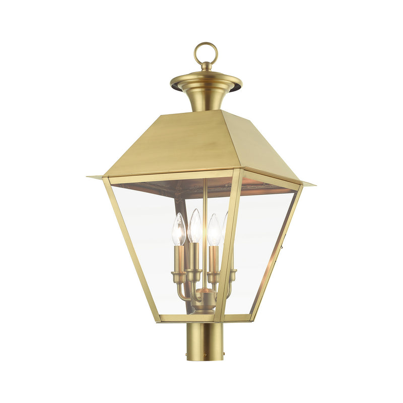 Livex Lighting 27223-08 Four Light Outdoor Post Top Lantern, Natural Brass
