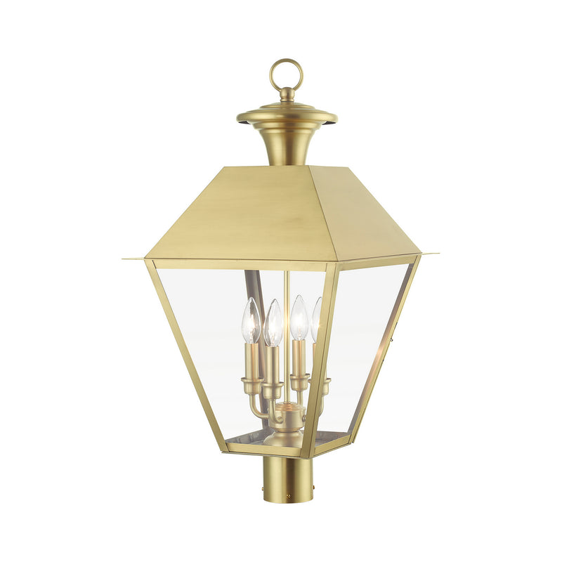 Livex Lighting 27223-08 Four Light Outdoor Post Top Lantern, Natural Brass