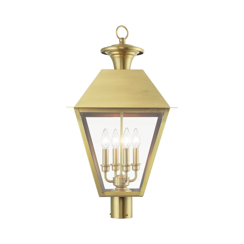 Livex Lighting 27223-08 Four Light Outdoor Post Top Lantern, Natural Brass