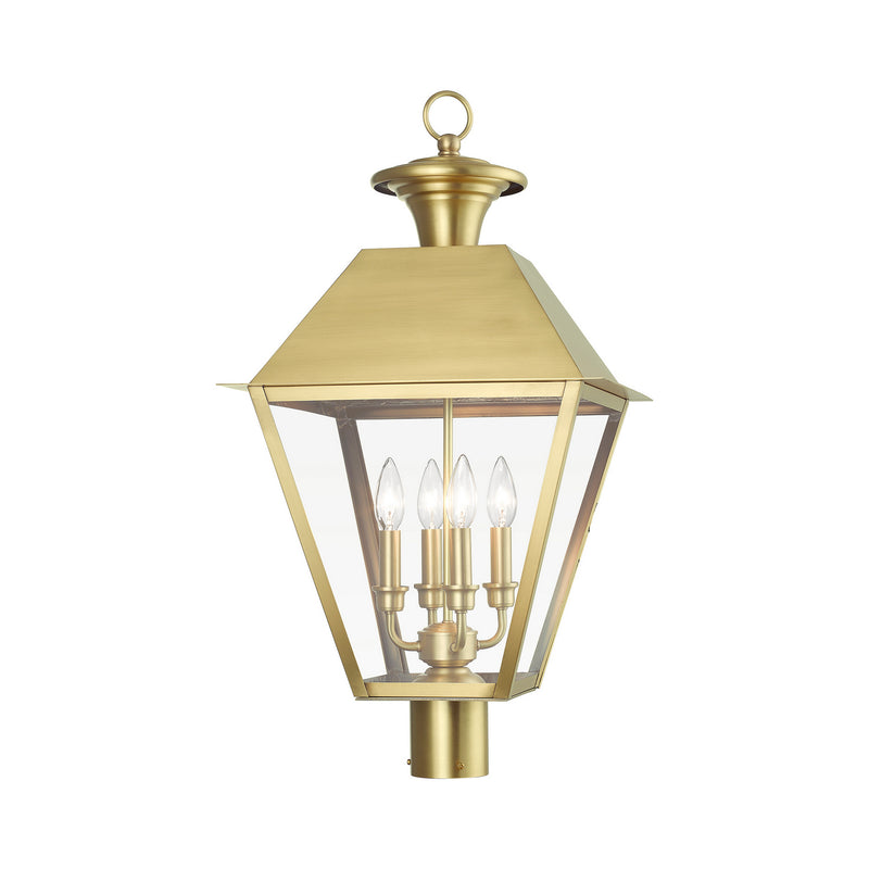 Livex Lighting 27223-08 Four Light Outdoor Post Top Lantern, Natural Brass