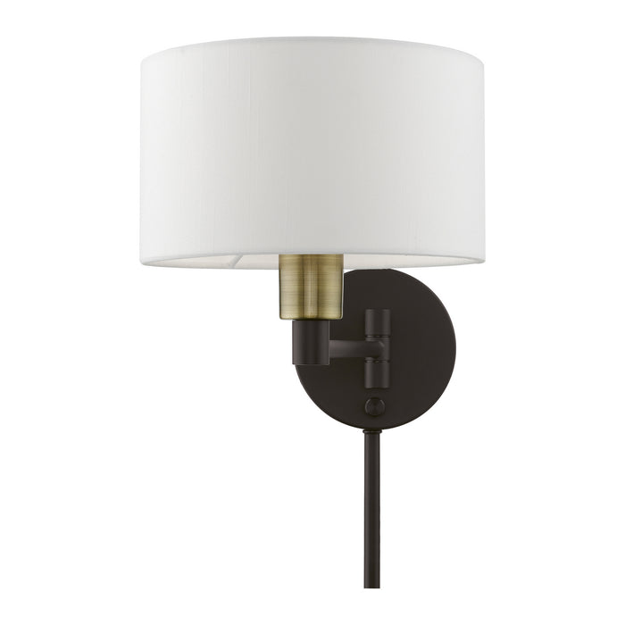 Livex Lighting 40080-07 One Light Swing Arm Wall Lamp, Bronze w/Antique Brass