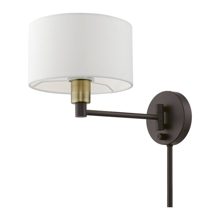 Livex Lighting 40080-07 One Light Swing Arm Wall Lamp, Bronze w/Antique Brass