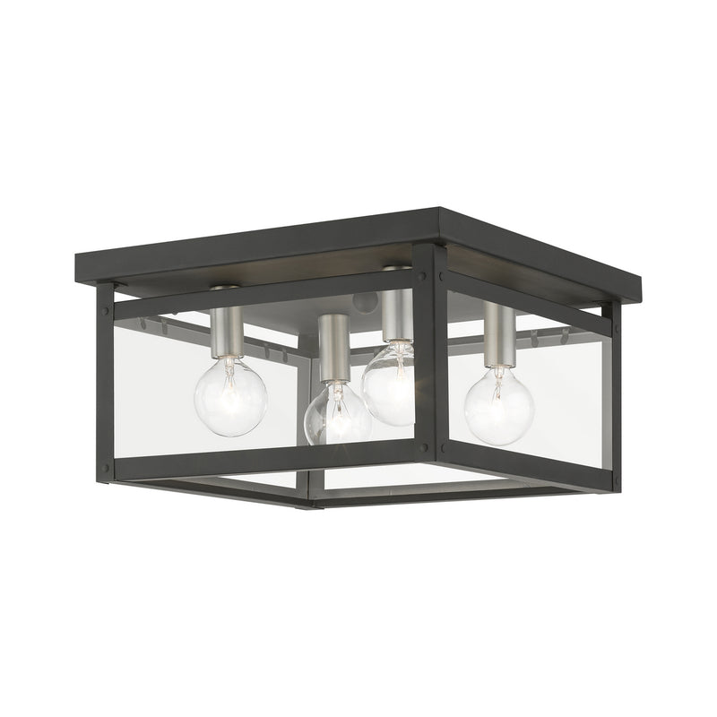 Livex Lighting 4032-04 Four Light Flush Mount, Black w/Brushed Nickel Finish Candles