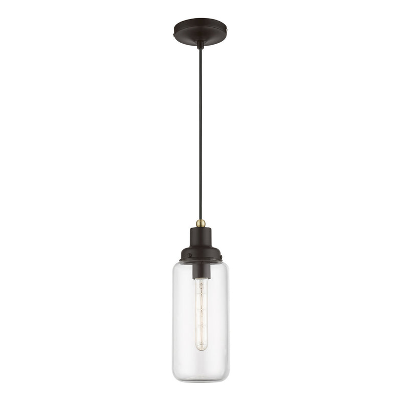 Livex Lighting 40614-07 One Light Mini Pendant, Bronze w/Antique Brass