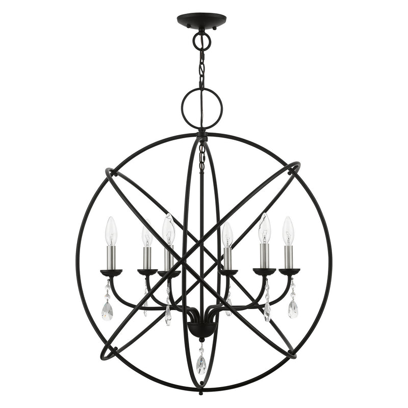 Livex Lighting 40906-04 Six Light Chandelier, Black w/Brushed Nickel Finish Candles