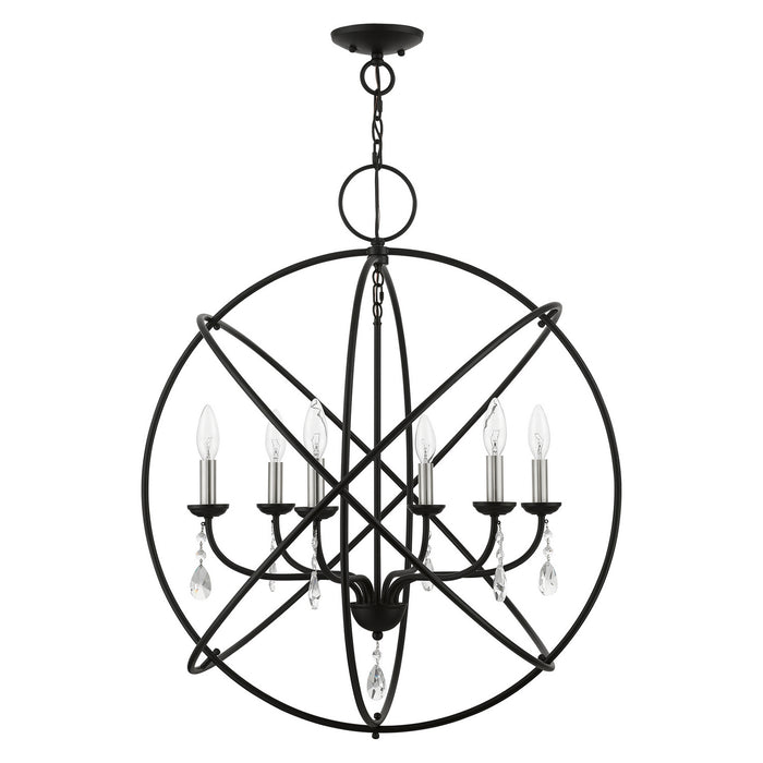 Livex Lighting 40906-04 Six Light Chandelier, Black w/Brushed Nickel Finish Candles
