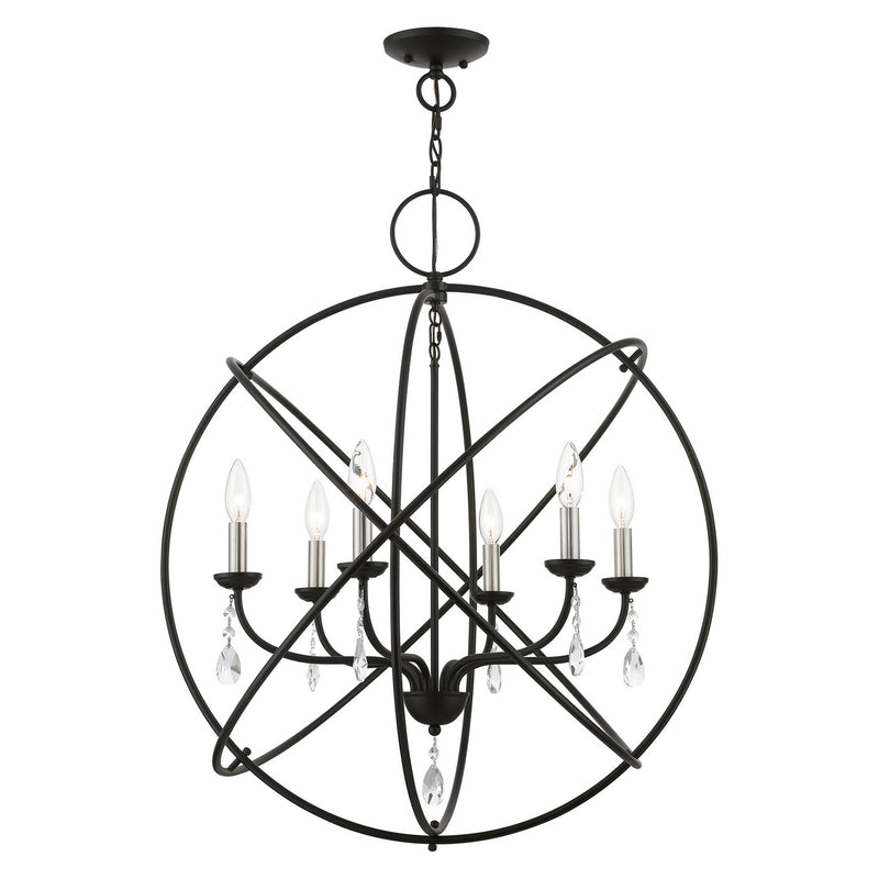 Livex Lighting 40906-04 Six Light Chandelier, Black w/Brushed Nickel Finish Candles