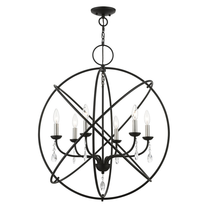 Livex Lighting 40906-04 Six Light Chandelier, Black w/Brushed Nickel Finish Candles