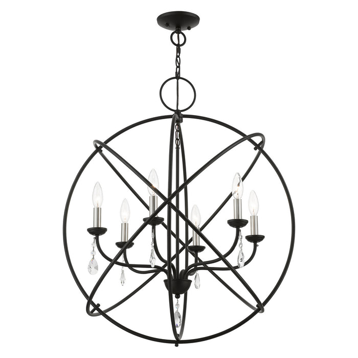 Livex Lighting 40906-04 Six Light Chandelier, Black w/Brushed Nickel Finish Candles