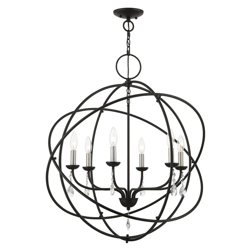 Livex Lighting 40906-04 Six Light Chandelier, Black w/Brushed Nickel Finish Candles