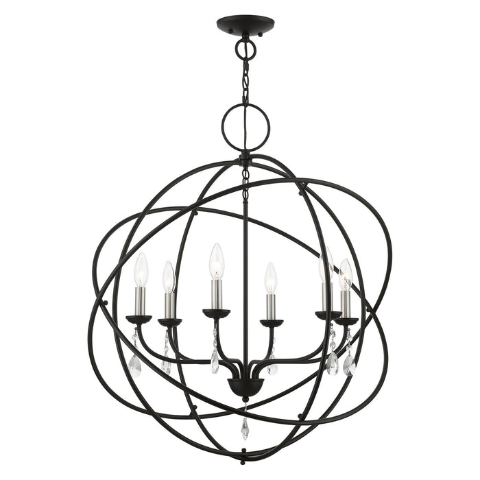 Livex Lighting 40906-04 Six Light Chandelier, Black w/Brushed Nickel Finish Candles