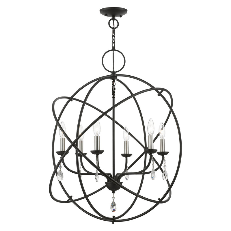 Livex Lighting 40906-04 Six Light Chandelier, Black w/Brushed Nickel Finish Candles