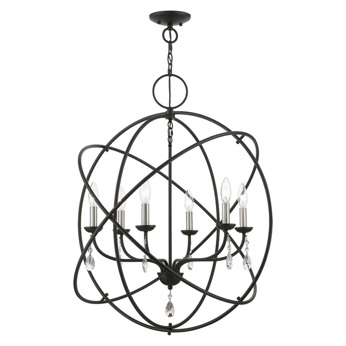 Livex Lighting 40906-04 Six Light Chandelier, Black w/Brushed Nickel Finish Candles